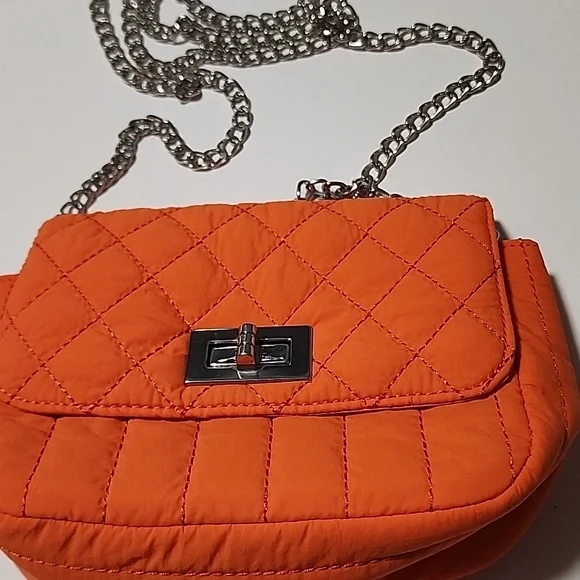 Orange Quilted Chain Crossbody Bag - Picture 2 of 14